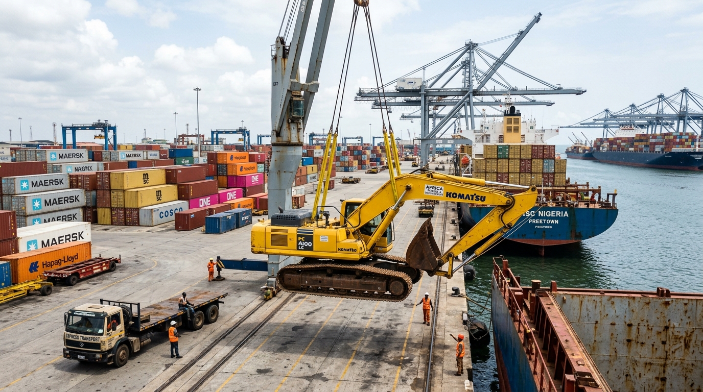 Heavy Hydraulic Excavator Offloaded at Tema Port Ghana